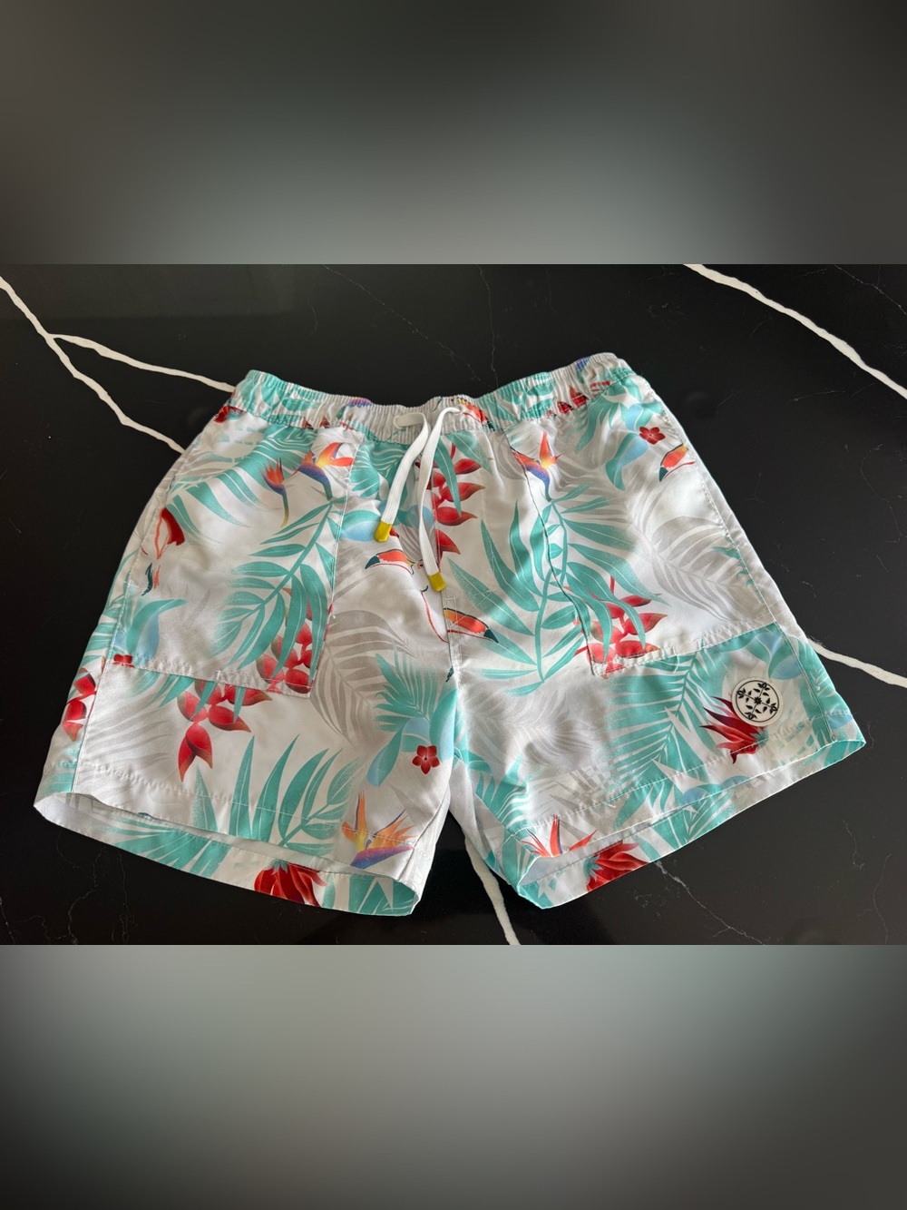 Men's White Tropical Print Swim Hybrids - Teal & Coral